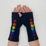 Fingerless Cashmere Gloves-Lupine: Rainbow on Grey / One Size Fits Most