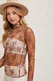 FLORAL EMBROIDERY LACE MESH LAYERING TOP: HAZELNUT / S