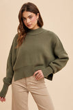 KNITTED MOCKNECK PULLOVER SWEATER: CAMEL / M