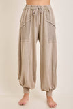 Zen Mineral Washed Ribbed  Baggy Lounge Balloon Pants HP7610: HotCocoa / S-M-L / 2-2-2