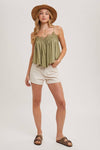 CROCHET CONTRAST CAMISOLE TOP: ASH / L