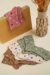 SC10038C-Floral Printed Textures Crew Socks: CREAM / OS/5