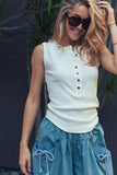 Raw Edge Ribbed Henley Tank: MINT / S-M-L:2-2-2