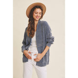 MINERAL-WASHED OPEN FRONT COTTON SWEATER CARDIGAN: WASHED NAVY / S