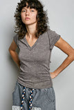 Vintage Wash V Neck Cotton Slim Fit Tee Top: CHARCOAL / L