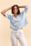 Linen top v-neck 23100 100% linen: Camel