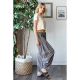 WASHED PLEAT DETAIL COTTON LINEN PANTS: SLATE / S-M-L-XL(2-2-2-2)