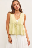 TIE FRONT SLEEVELESS PEPLUM TOP: White / S