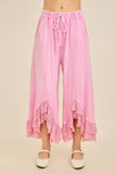 Mineral Washed Lace Ruffles Cropped Pants HP6931: Silver Grey / S-M-L / 2-2-2