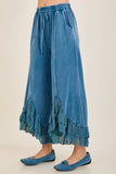 Mineral Washed Lace Ruffles Cropped Pants HP6931: Latte / S-M-L / 2-2-2