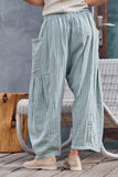 Striped Cotton Drawstring Harem Pants: TAUPE / S-M-L:2-2-2