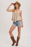 CROCHET CONTRAST CAMISOLE TOP: ASH / L