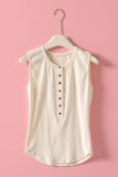 Raw Edge Ribbed Henley Tank: MINT / S-M-L:2-2-2