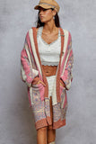 Striped pattern toggle button Berber sweater hoodie cardigan: PINK MULTI / S