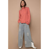 Distressed waist strape stripe denim wide pants: STRIPED DENIM / L