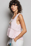 Double Gauze Floral Shirring Square Neck Sleeveless Top: TAN TOFFEE / L