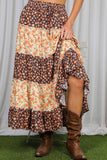 Patchwork Floral Print Bohemian-Inspired Maxi Skirt VS83041B: Orange / L