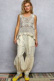 Round Neck Sleeveless Crochet Scalloped Opening Top: NATURAL / Os