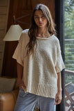 W2289 | Knit Sweater Cotton Short Sleeve Pullover Top: Natural / S