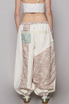 Floral print patchwork twill joger pants: DENIM / S