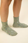 SC10038C-Floral Printed Textures Crew Socks: CREAM / OS/5