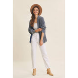 MINERAL-WASHED OPEN FRONT COTTON SWEATER CARDIGAN: ANTIQUE WINE / L