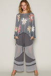 V-neck colorful flower print light weight sweater SALE: CHARCOAL / M