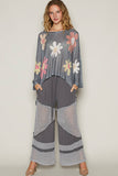 V-neck colorful flower print light weight sweater SALE: CHARCOAL / M