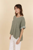 Linen cotton blend t-shirt 10% LINEN 90% COTTON 6763: Vert canard