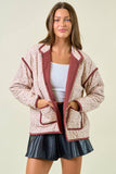 COTTON FLORAL LONG SLEEVE PADDED COAT - 10635J-2: BLUSH / L