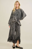 Mineral Washed Lace Ruffles Cropped Pants HP6931: Silver Grey / S-M-L / 2-2-2