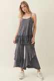 Mineral Washed Wavy Ruffle Cropped Pants HP7051: MossGreen / S-M-L / 2-2-2