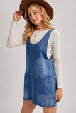 DENIM WASHED OVERALL POCKET DRESS: LT.WASH / M