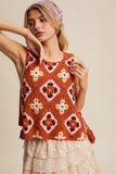 Crochet Granny Square Tassel Tie Vest LSW1006: Ecru / S