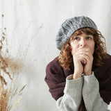 HEMANTA Cable Knit Wool Beret Hat: Forest Green
