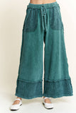 MineralWash Wide Pants with raw hem frayed details HP5536: Natural / S-M-L / 2-2-2