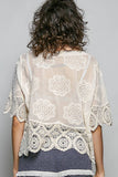 Crochet Trim Neckline Short Sleeve Jacket Top: NATURAL / Os