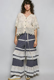 Crochet Trim Neckline Short Sleeve Jacket Top: NATURAL / Os