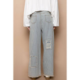 Distressed waist strape stripe denim wide pants: STRIPED DENIM / L