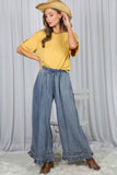 Flared Ruffle Hem Washed Chambray Crop Denim Pants VP83186: Washed Denim / S