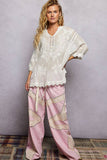 V-neck Short Sleeve Floral Embroidered Crochet Blouse Top: NATURAL / Os