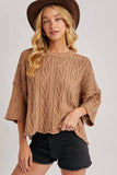 OVERSIZED BELL SLEEVE CABLE KNIT SWEATER: CREAM / M/L