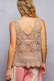 Round Neck Sleeveless Crochet Scalloped Opening Top: NATURAL / Os