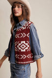 Southwestern Button-Up Vest LSW0977: Burgundy / L