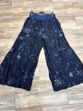Floral print trousers in 100% Linen REF. 30526: Duck Green
