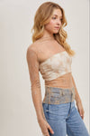 FLORAL EMBROIDERY LACE MESH LAYERING TOP: HAZELNUT / S