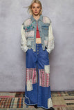 Oversize long sleeve crochet patchworks denim jacket: DENIM / L