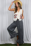 Flared Ruffle Hem Washed Chambray Crop Denim Pants VP83186: Washed Denim / M