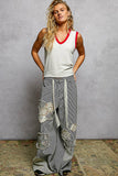 Floral Embroidered Patches Butterfly Patchwork Woven Pants: BLACK STRIPED MULTI / S