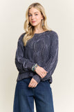 CESW4190- RIBBED TEXTURED KNIT SWEATER: KHAKI / S-M-L(2-2-2)
